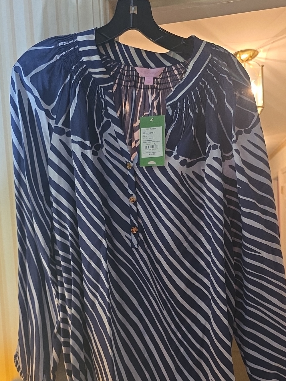 Lilly Pulitzer NWT Bright Shimmy Shells Navy and White Striped Elsa Top